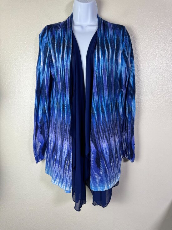 Chicos 1 Linen Blend Open Front Cardigan Size Medium Lightweight Knit Abstract - Picture 12 of 12